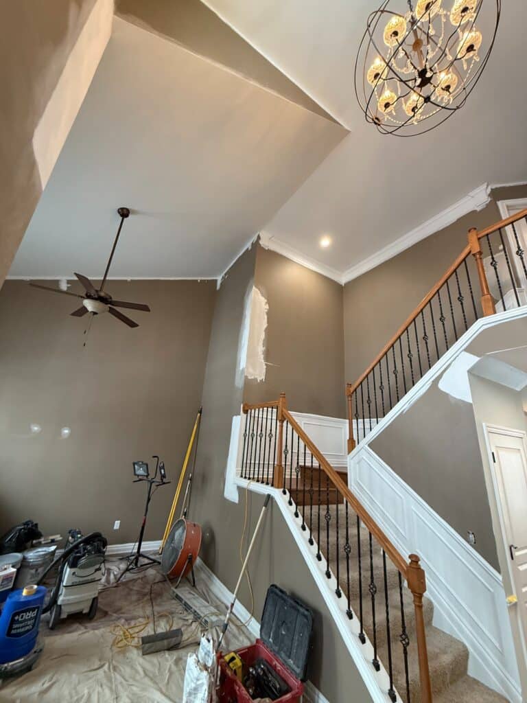 interior-painting-foyer-staircase-two-storey-taupe-walls-clarkston-mi-mansour-contracting